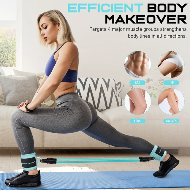 Alt view image 2 of 7 - Ankle Resistance Bands w/Cuffs, Ankle Weights Women Booty Workout Equipment | Ankle Bands for Working Out, Kickbacks Hip, Leg Glute, Resistance Exercise Bands for Butt Lift, Home Gym Fitness Equipment