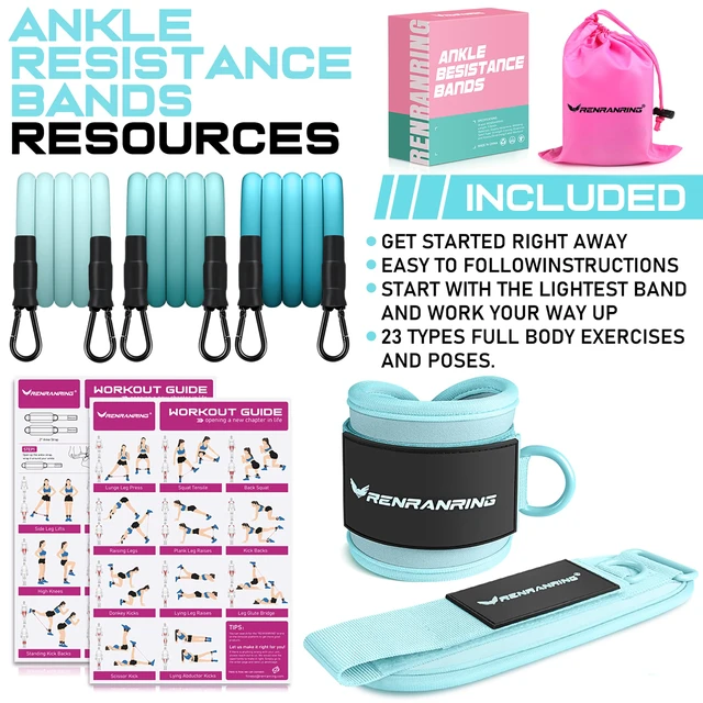 Alt view image 7 of 7 - Ankle Resistance Bands w/Cuffs, Ankle Weights Women Booty Workout Equipment | Ankle Bands for Working Out, Kickbacks Hip, Leg Glute, Resistance Exercise Bands for Butt Lift, Home Gym Fitness Equipment