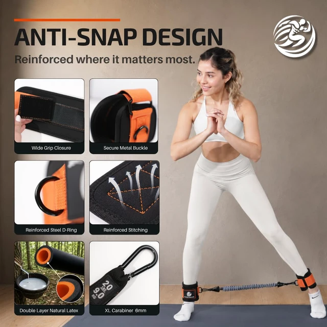 Alt view image 6 of 7 - Ankle Resistance Bands with Cuffs & Bonus Fabric Resistance Bands for Working Out Home Workout Set for Legs, Glutes, Yoga, Pilates, Strength Training Women & Men Includes Bag & Guide