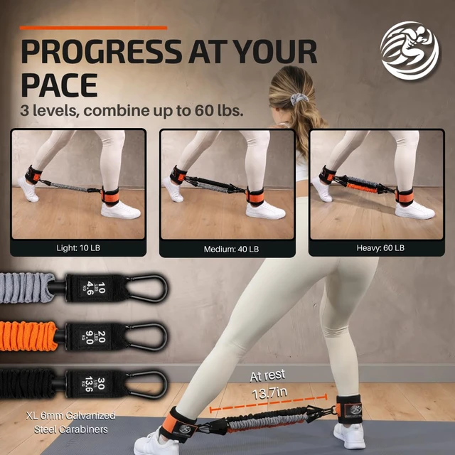 Alt view image 7 of 7 - Ankle Resistance Bands with Cuffs & Bonus Fabric Resistance Bands for Working Out Home Workout Set for Legs, Glutes, Yoga, Pilates, Strength Training Women & Men Includes Bag & Guide