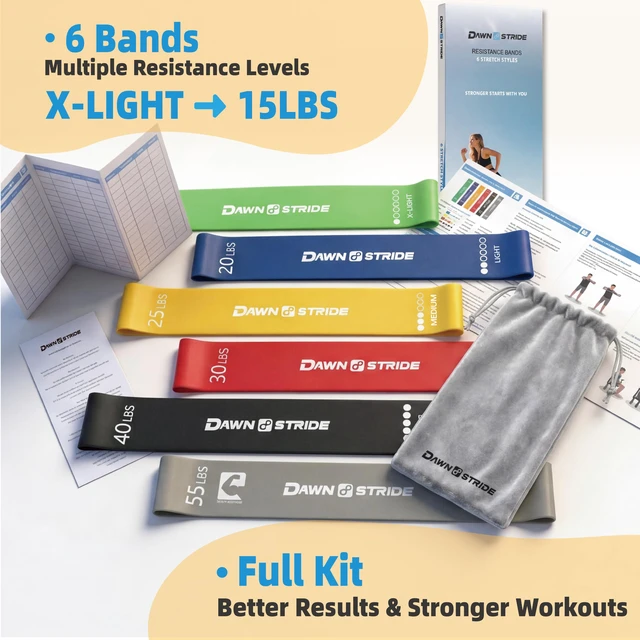 Alt view image 2 of 7 - 6-Level Resistance Loop Bands Up to 55LBS for PT & Strength | Color-coded, tear-resistant, quick rebound. Tracker card, bag & guide. Yoga, Pilates, home, travel & gym.