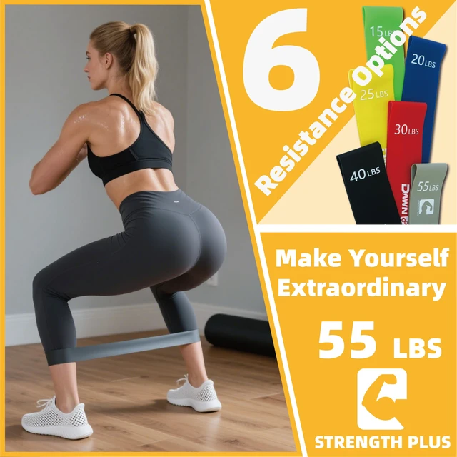 Alt view image 6 of 7 - 6-Level Resistance Loop Bands Up to 55LBS for PT & Strength | Color-coded, tear-resistant, quick rebound. Tracker card, bag & guide. Yoga, Pilates, home, travel & gym.