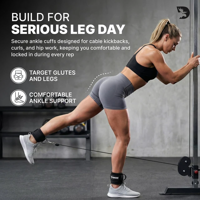 Alt view image 2 of 7 - Ankle Strap for Cable Machine Attachments - Gym Ankle Cuff for Kickbacks, Glute Workouts, Leg Extensions, Curls, Booty Hip Abductors Exercise for Men Women