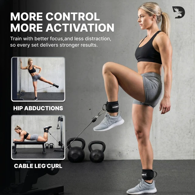 Alt view image 6 of 7 - Ankle Strap for Cable Machine Attachments - Gym Ankle Cuff for Kickbacks, Glute Workouts, Leg Extensions, Curls, Booty Hip Abductors Exercise for Men Women