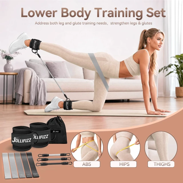 Alt view image 3 of 7 - Ankle Resistance Bands with Cuffs &Booty Bands Set,Ankle Straps for Cable Machines for Leg,Booty,Glute,Hip,Butt,Workout Home Gym Equipment,Exercise Bands for Fitness,Yoga,Physical Therapy (Black)