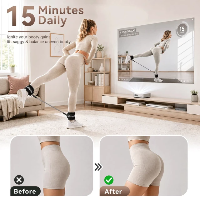 Alt view image 4 of 7 - Ankle Resistance Bands with Cuffs &Booty Bands Set,Ankle Straps for Cable Machines for Leg,Booty,Glute,Hip,Butt,Workout Home Gym Equipment,Exercise Bands for Fitness,Yoga,Physical Therapy (Black)