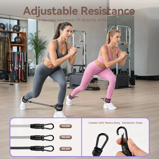 Alt view image 6 of 7 - Ankle Resistance Bands with Cuffs &Booty Bands Set,Ankle Straps for Cable Machines for Leg,Booty,Glute,Hip,Butt,Workout Home Gym Equipment,Exercise Bands for Fitness,Yoga,Physical Therapy (Black)