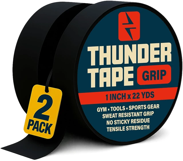 Main image of 2 Pk Grip Tape - Cloth Grip Tape for Pull Up Bars, Sports, Tools, Handles, Bats, Rackets, Gym Equipment, Wire Wrap - No Residue, Sweat Resistant, 1 Inch x 66 Feet Each Roll - Black