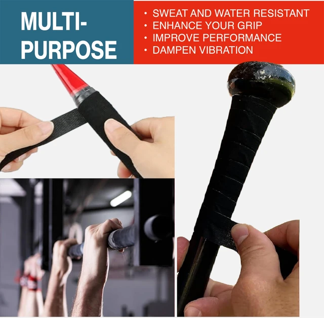 Alt view image 5 of 7 - 2 Pk Grip Tape - Cloth Grip Tape for Pull Up Bars, Sports, Tools, Handles, Bats, Rackets, Gym Equipment, Wire Wrap - No Residue, Sweat Resistant, 1 Inch x 66 Feet Each Roll - Black