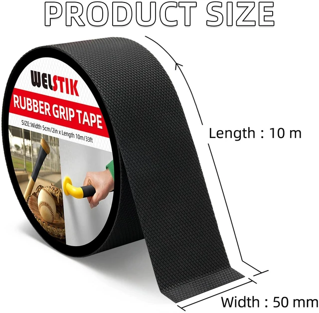 Alt view image 2 of 7 - Rubber Grip Tape - Ultra Strong Sweat Absorbent Non-Slip Tape with Textured Adhesive - 2" x 33ft Heavy Duty Friction Tape for Tool Handles, Gym Gear, Stairs & DIY Gadgets (Black)