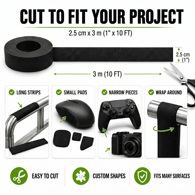 Alt view image 3 of 7 - Rubber Grip Tape, Rubberized Friction Tape, Non Abrasive Black Adhesive Grip Tape Roll, 1 Inch x 10 Feet, Handle Grip Tape for Tools, Equipment Handles, Handrails, Ladders, Pull Up Bars