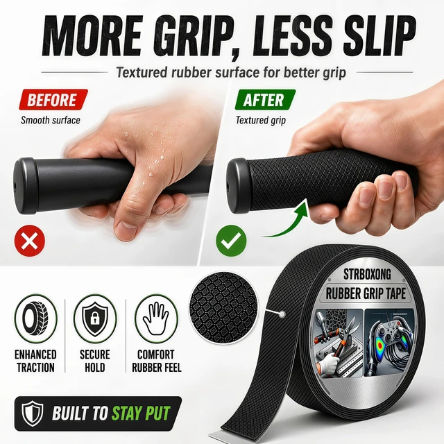 Alt view image 2 of 7 - Rubber Grip Tape, Rubberized Friction Tape, Non Abrasive Black Adhesive Grip Tape Roll, 1 Inch x 10 Feet, Handle Grip Tape for Tools, Equipment Handles, Handrails, Ladders, Pull Up Bars