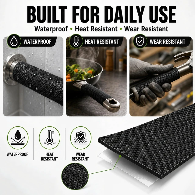 Alt view image 4 of 7 - Rubber Grip Tape, Rubberized Friction Tape, Non Abrasive Black Adhesive Grip Tape Roll, 1 Inch x 10 Feet, Handle Grip Tape for Tools, Equipment Handles, Handrails, Ladders, Pull Up Bars