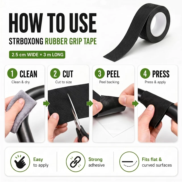 Alt view image 6 of 7 - Rubber Grip Tape, Rubberized Friction Tape, Non Abrasive Black Adhesive Grip Tape Roll, 1 Inch x 10 Feet, Handle Grip Tape for Tools, Equipment Handles, Handrails, Ladders, Pull Up Bars