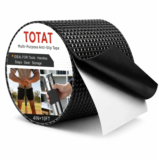 Main image of Textured Grip Tape, 4IN x 10FT Strong Anti Slip Rubber Tape, Waterproof & Heat Resistant with High Adhesion for Tools, Gym Equipment, Bicycle Handlebars and Slippery Surfaces (Black)