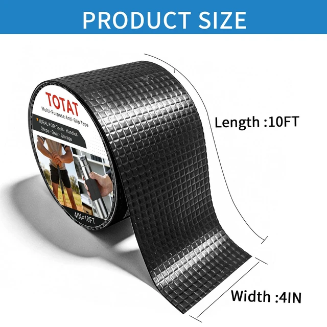 Alt view image 2 of 7 - Textured Grip Tape, 4IN x 10FT Strong Anti Slip Rubber Tape, Waterproof & Heat Resistant with High Adhesion for Tools, Gym Equipment, Bicycle Handlebars and Slippery Surfaces (Black)