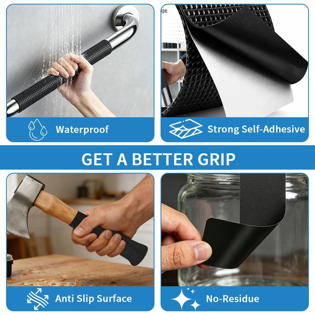 Alt view image 4 of 7 - Textured Grip Tape, 4IN x 10FT Strong Anti Slip Rubber Tape, Waterproof & Heat Resistant with High Adhesion for Tools, Gym Equipment, Bicycle Handlebars and Slippery Surfaces (Black)