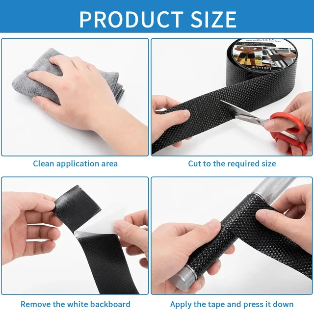 Alt view image 5 of 7 - Textured Grip Tape, 4IN x 10FT Strong Anti Slip Rubber Tape, Waterproof & Heat Resistant with High Adhesion for Tools, Gym Equipment, Bicycle Handlebars and Slippery Surfaces (Black)