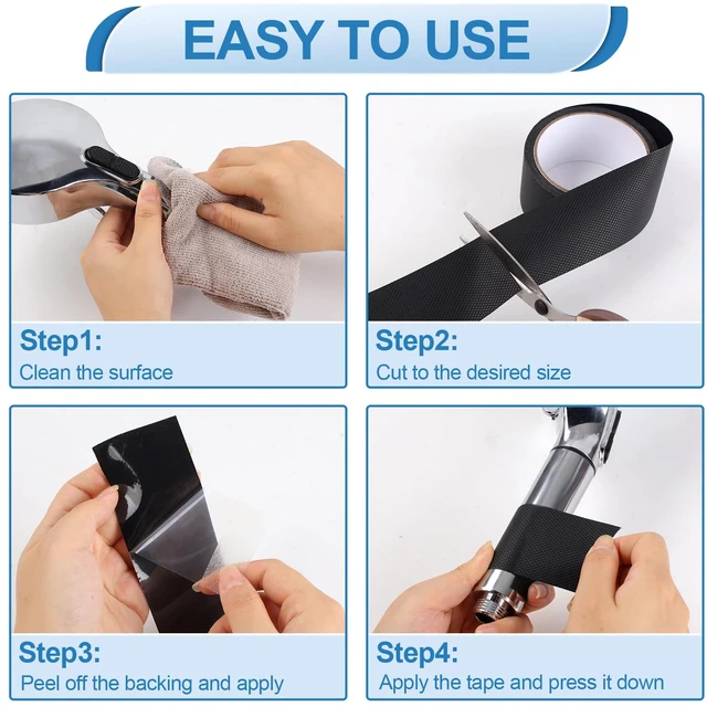 Alt view image 3 of 7 - Rubber Tape, Ultra-Thin Waterproof Grip Tape 2 in x 9.8 FT, Anti-Slip Textured Rubber Grip Tape for Handles, Tools, DIY, Home Use, Comfortable in Hands (Black)