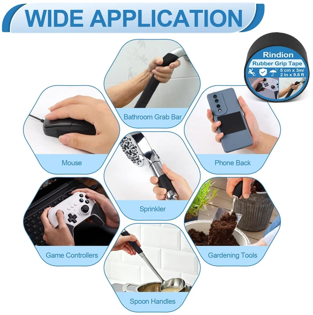 Alt view image 6 of 7 - Rubber Tape, Ultra-Thin Waterproof Grip Tape 2 in x 9.8 FT, Anti-Slip Textured Rubber Grip Tape for Handles, Tools, DIY, Home Use, Comfortable in Hands (Black)
