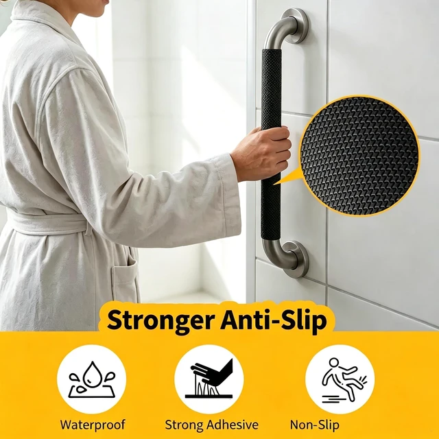 Alt view image 3 of 7 - Black Rubber Grip Tape 1 Inch, 16.5Ft, Non-Abrasive Waterproof Anti Slip Tape, Strong Adhesive Non Slip Tape for Handles, Cushion Pad for Indoor & Outdoor, Making Surfaces Safer