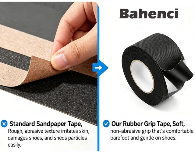 Alt view image 7 of 7 - Black Rubber Grip Tape 1 Inch, 16.5Ft, Non-Abrasive Waterproof Anti Slip Tape, Strong Adhesive Non Slip Tape for Handles, Cushion Pad for Indoor & Outdoor, Making Surfaces Safer