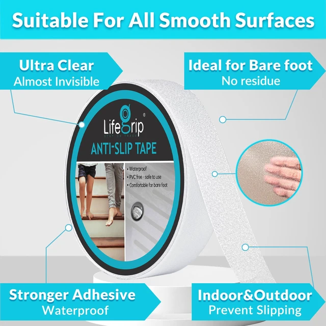 Alt view image 2 of 7 - Clear Anti Slip Tape 1" x30Ft Waterproof Grip Tape for Tubs&Shower | Non-Slip Traction Tape for Stairs, Boats, Steps&Pools, Comfortable for Bare Feet, Safe for Seniors, Kids & Pets, Transparent