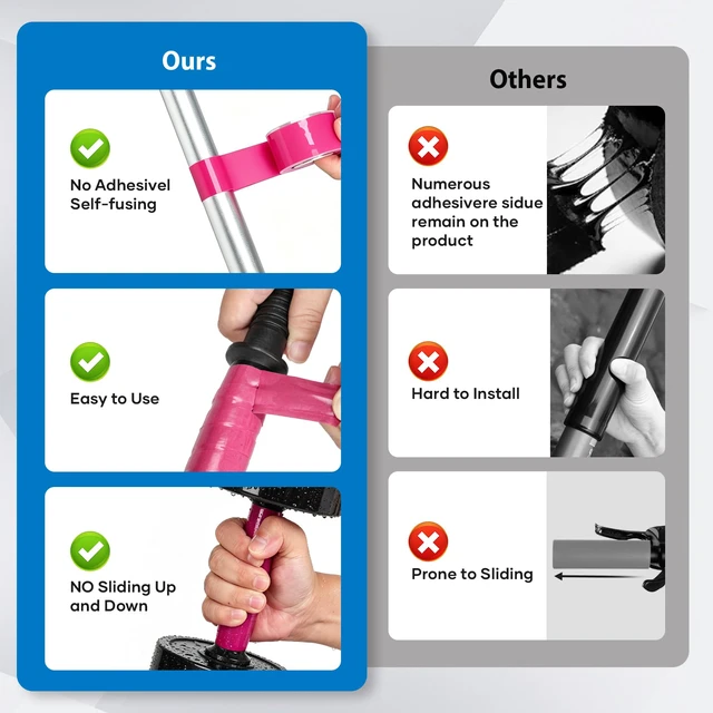Alt view image 6 of 7 - Pink 12ft Self-Fusing Silicone Grip Tape | Non Slip Rubber Wrap Grip Tape for Kayak Paddles, Pull Up Bar, Bike Handles, Gym Equipment, Fishing Rod, Tool Grips