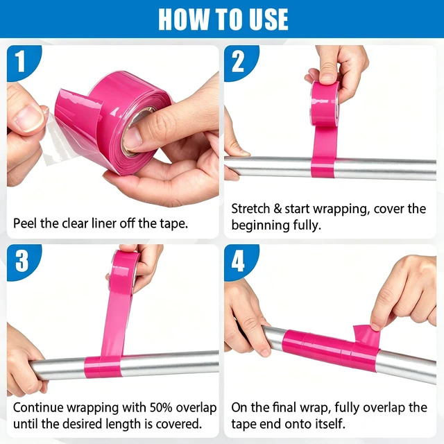 Alt view image 7 of 7 - Pink 12ft Self-Fusing Silicone Grip Tape | Non Slip Rubber Wrap Grip Tape for Kayak Paddles, Pull Up Bar, Bike Handles, Gym Equipment, Fishing Rod, Tool Grips