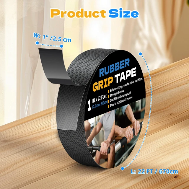 Alt view image 6 of 6 - Rubber Grip Tape, 1 in x 22 Ft Black Ultra-Thin Strong Adhesive | Non-Slip Tape, Anti-Slip Grip Tape for Handles, Waterproof Heat Resistant Cushion Grip, Comfortable in Hands