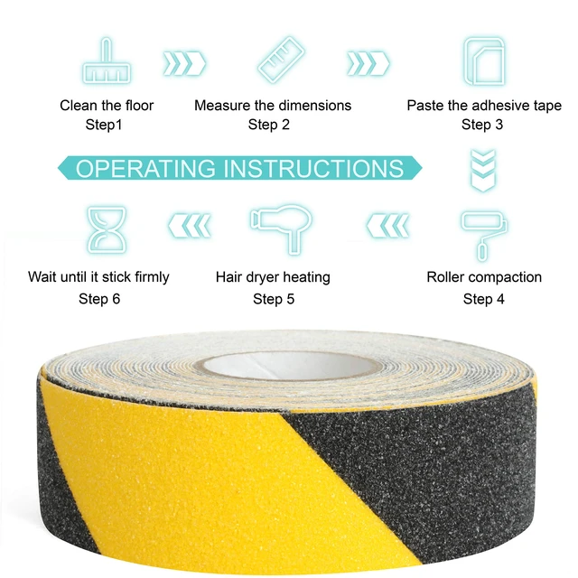 Alt view image 7 of 7 - Heavy Duty Anti-Slip Grip Tape, Anti Slip Traction Tape, Non-Slip Tape, 6 Inches × 30 Foot, Black + Yellow, 80 Grit, Strong Adhesive, for Staircase, Ladder, Ramp, etc. | Traction, Non Slip Tape