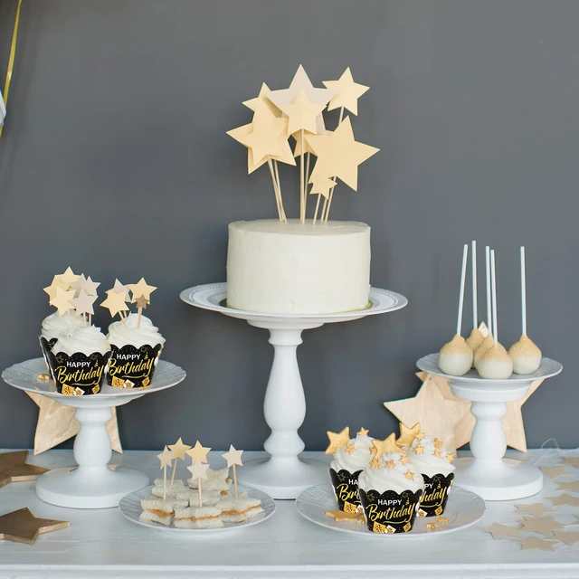 Alt view image 4 of 7 - 36Pcs Happy Birthday Cupcake Wrappers Black Gold Birthday Cupcake Liners Decorative Cupcakes Holders for Baby Shower Party Cake Decoration