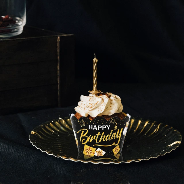 Alt view image 3 of 7 - 36Pcs Happy Birthday Cupcake Wrappers Black Gold Birthday Cupcake Liners Decorative Cupcakes Holders for Baby Shower Party Cake Decoration