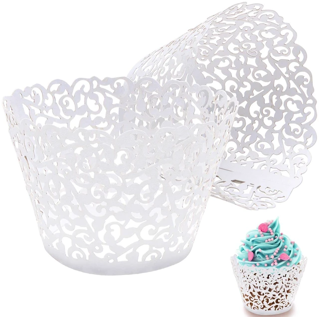 Main image of 50 pcs White Cupcake Wrappers Lace Baking Cups Cupcake Liners for Baking Laser Cut Cupcake Papers Cupcake Cups Cases for Wedding/Birthday Party Decoration