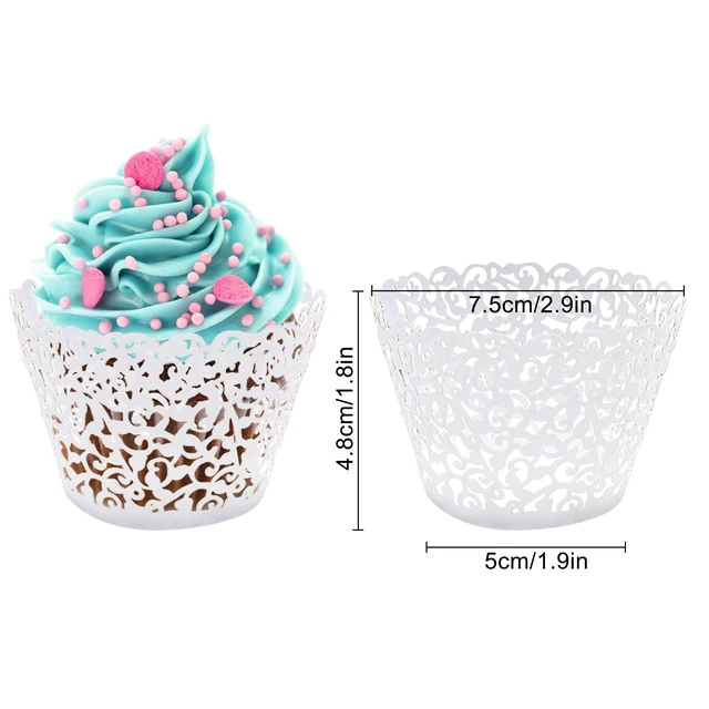 Alt view image 2 of 7 - 50 pcs White Cupcake Wrappers Lace Baking Cups Cupcake Liners for Baking Laser Cut Cupcake Papers Cupcake Cups Cases for Wedding/Birthday Party Decoration