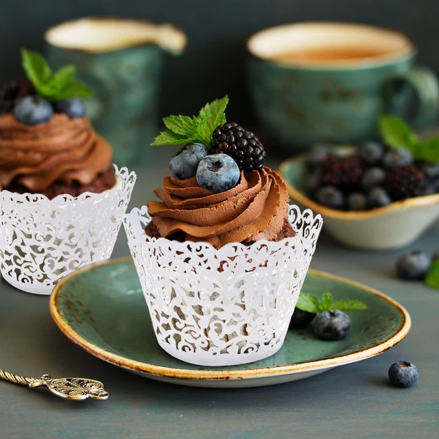 Alt view image 4 of 7 - 50 pcs White Cupcake Wrappers Lace Baking Cups Cupcake Liners for Baking Laser Cut Cupcake Papers Cupcake Cups Cases for Wedding/Birthday Party Decoration