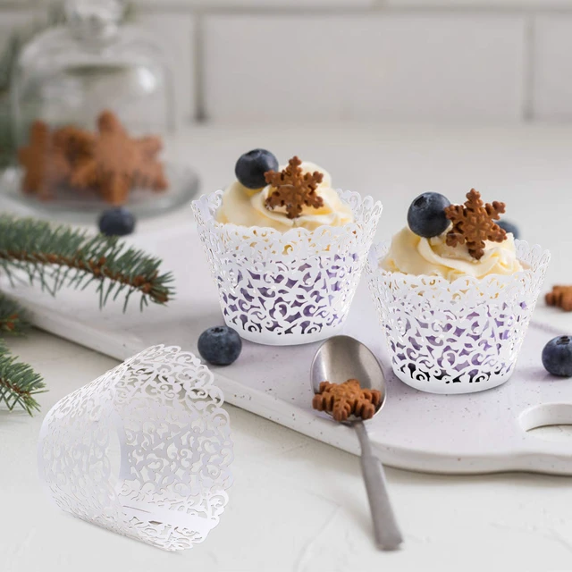 Alt view image 5 of 7 - 50 pcs White Cupcake Wrappers Lace Baking Cups Cupcake Liners for Baking Laser Cut Cupcake Papers Cupcake Cups Cases for Wedding/Birthday Party Decoration