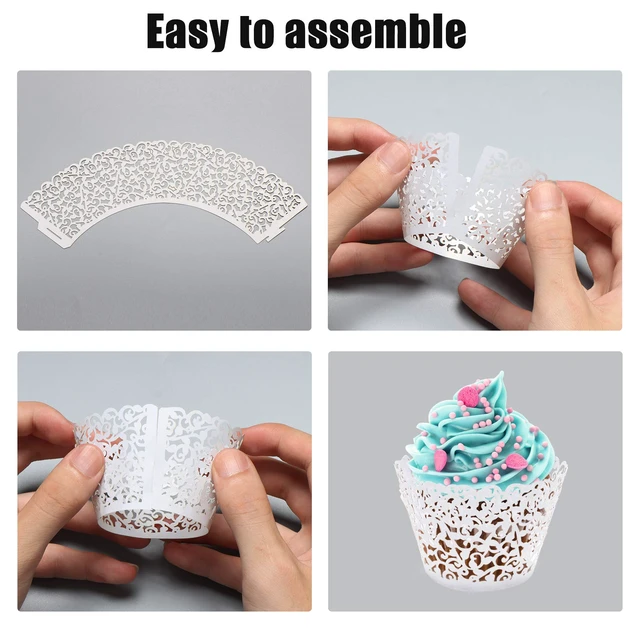 Alt view image 6 of 7 - 50 pcs White Cupcake Wrappers Lace Baking Cups Cupcake Liners for Baking Laser Cut Cupcake Papers Cupcake Cups Cases for Wedding/Birthday Party Decoration