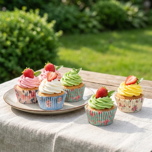 Alt view image 3 of 7 - 100 Count Cup Cake Liners Paper, Floral Cupcake Liners for Baking | Food Grade Paper Baking Cups Colorful Disposable Cupcake Wrappers for Birthday Wedding Tea Party Cake Decor, 4 Patterns