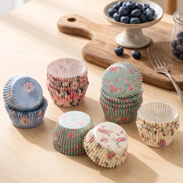 Alt view image 6 of 7 - 100 Count Cup Cake Liners Paper, Floral Cupcake Liners for Baking | Food Grade Paper Baking Cups Colorful Disposable Cupcake Wrappers for Birthday Wedding Tea Party Cake Decor, 4 Patterns