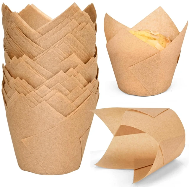 Main image of 100pcs Extra Large Size Tulip Cupcake Liners for Baking Cups, Food Grade Parchment Paper Large Muffin Liners Holders, Greaseproof Cup cake Wrappers for Party, Christmas (Natural)