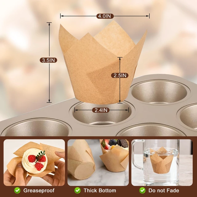 Alt view image 2 of 7 - 100pcs Extra Large Size Tulip Cupcake Liners for Baking Cups, Food Grade Parchment Paper Large Muffin Liners Holders, Greaseproof Cup cake Wrappers for Party, Christmas (Natural)