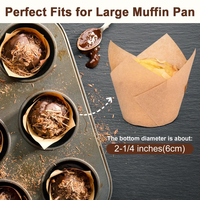 Alt view image 3 of 7 - 100pcs Extra Large Size Tulip Cupcake Liners for Baking Cups, Food Grade Parchment Paper Large Muffin Liners Holders, Greaseproof Cup cake Wrappers for Party, Christmas (Natural)