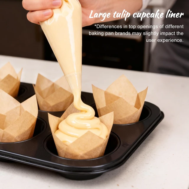 Alt view image 5 of 7 - 100pcs Extra Large Size Tulip Cupcake Liners for Baking Cups, Food Grade Parchment Paper Large Muffin Liners Holders, Greaseproof Cup cake Wrappers for Party, Christmas (Natural)