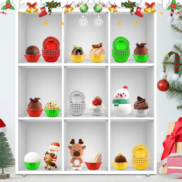 Alt view image 3 of 7 - 400pcs Christmas Mini Foil Cupcake Liners Golden Red Green Silver | Cupcake Baking Cups, Metallic Mini Muffin Cupcake Wrappers, for Xmas Holiday Party, Cake Candy Chocolate Decorations Supplies