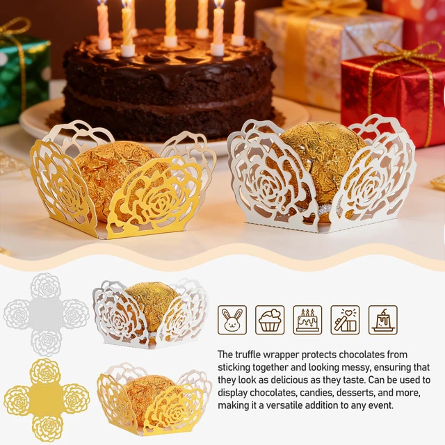 Alt view image 4 of 7 - 100Pcs Truffle Wrapper Liners, Paper Mini Cupcake Liners Chocolate Candy Transfer Sheets, Peanut Cupcake Wrappers Dessert Tray Muffin Baking Cups for Birthday Wedding Decoration