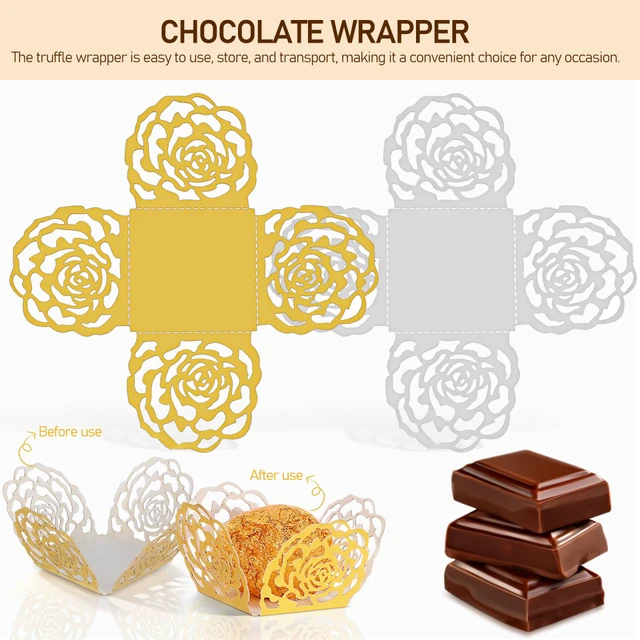 Alt view image 3 of 7 - 100Pcs Truffle Wrapper Liners, Paper Mini Cupcake Liners Chocolate Candy Transfer Sheets, Peanut Cupcake Wrappers Dessert Tray Muffin Baking Cups for Birthday Wedding Decoration