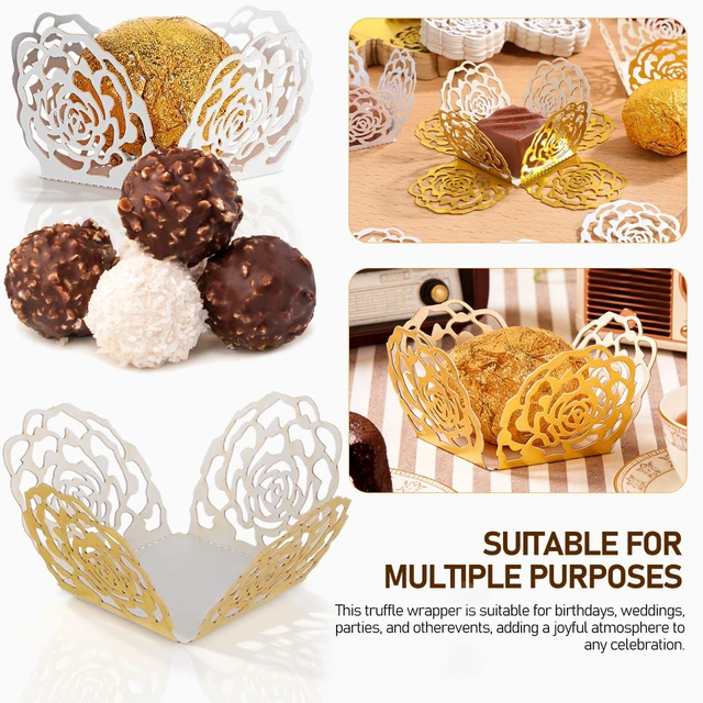 Alt view image 5 of 7 - 100Pcs Truffle Wrapper Liners, Paper Mini Cupcake Liners Chocolate Candy Transfer Sheets, Peanut Cupcake Wrappers Dessert Tray Muffin Baking Cups for Birthday Wedding Decoration