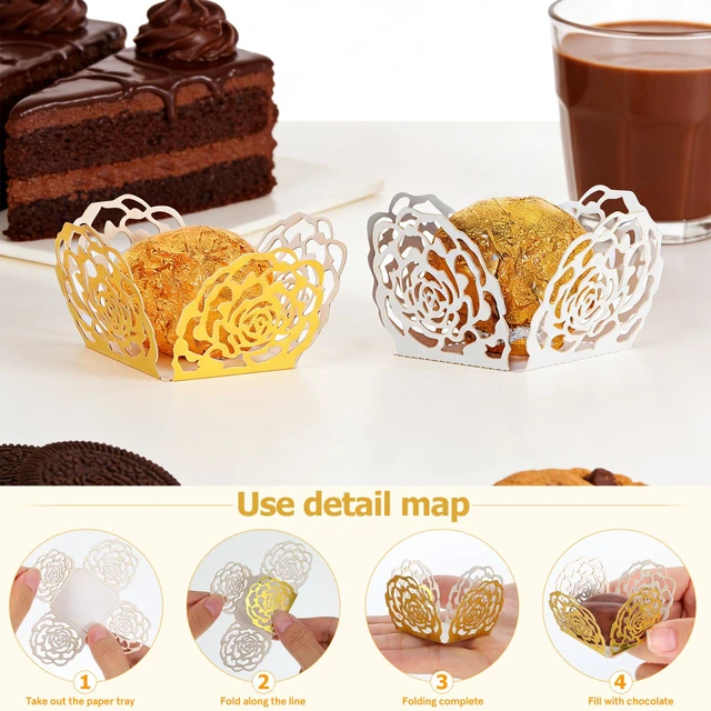 Alt view image 6 of 7 - 100Pcs Truffle Wrapper Liners, Paper Mini Cupcake Liners Chocolate Candy Transfer Sheets, Peanut Cupcake Wrappers Dessert Tray Muffin Baking Cups for Birthday Wedding Decoration