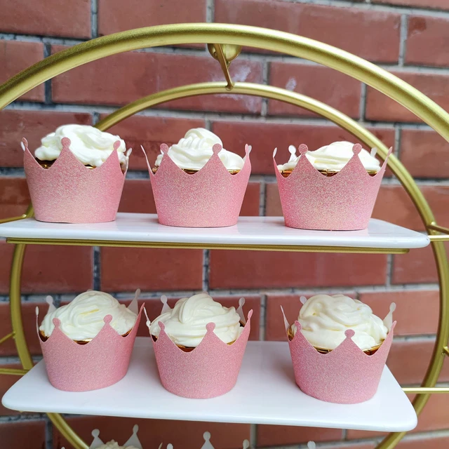 Alt view image 2 of 6 - Pale Pink Princess Crown Cupcake Wrappers for Girls Birthday Parties Baby Showers Bridal Showers or Regal Weddings Cup Cake Holder Pack of 36